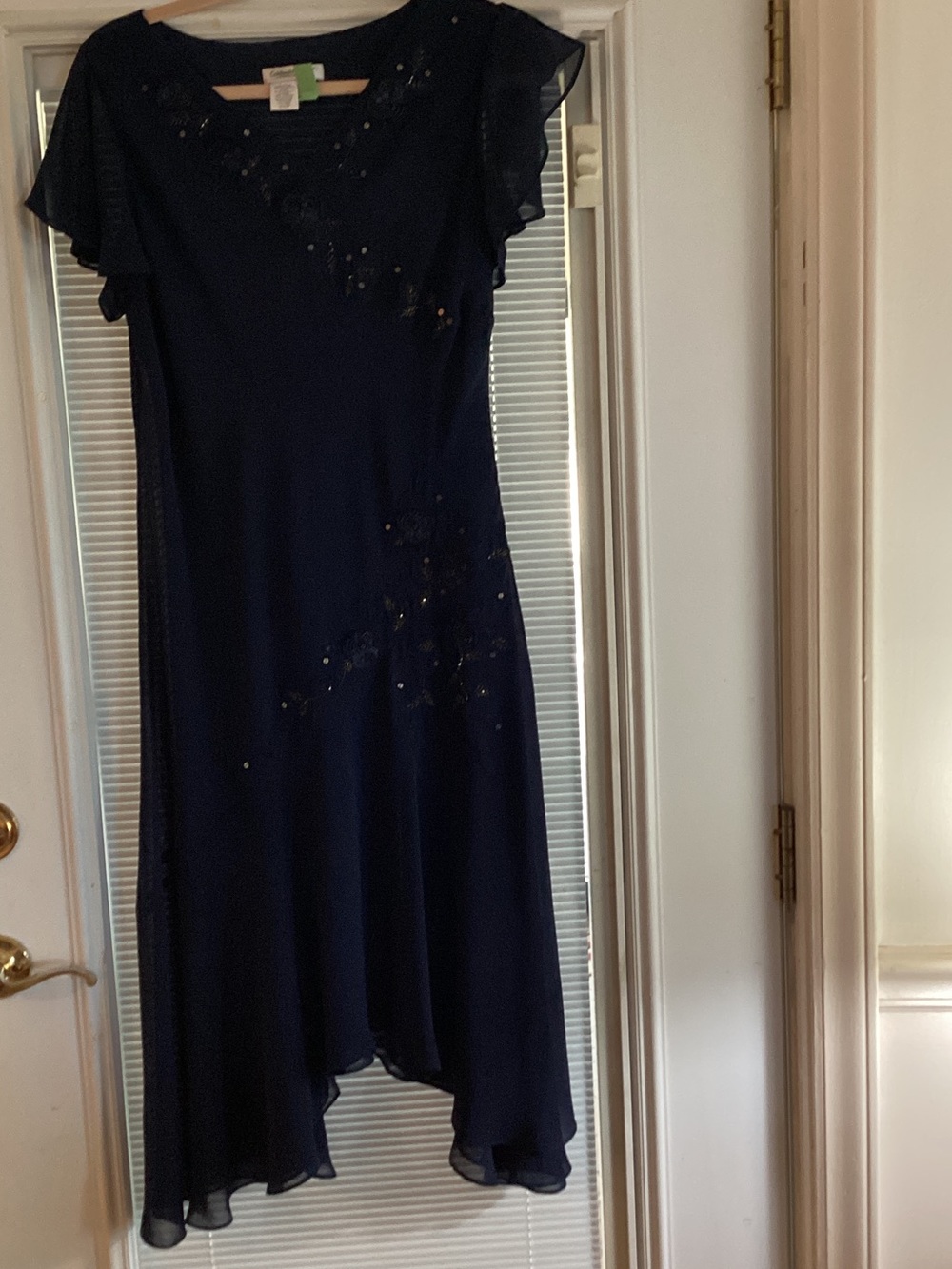 Coldwater Creek Navy Blue Beaded Chiffon Dress
